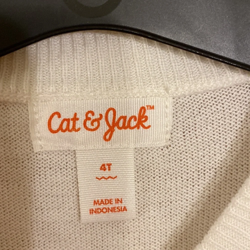 4T Cat & Jack Cream Cardigan Sweater with sparkling buttons, ribbed cuffs& waist - Picture 7 of 9